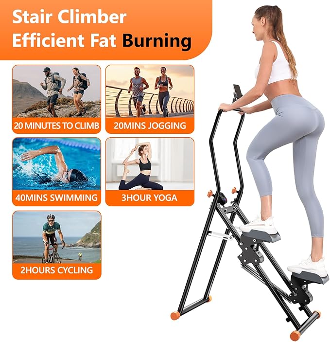 Stair Stepper with Adjustable Resistance for Home Cardio Workout,Upgraded Vertical Climber Machine Full-Body Workout,Compact Folding Exercise Climber, Adjustable Handlebar & Pedals