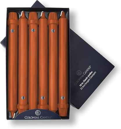 Colonial Candle Unscented Taper Candle, Classic Collection, Pumpkin, 10 In, Pack of 12 - Up to 8 Hours Burn