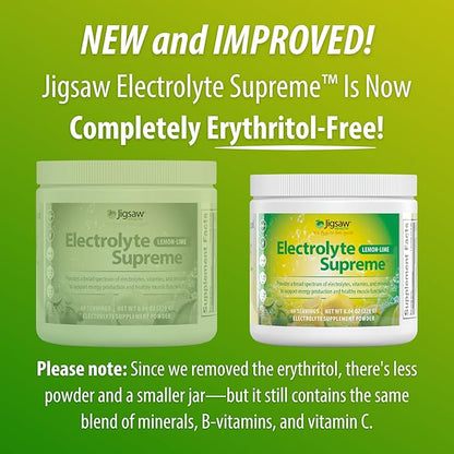 Jigsaw Health Electrolyte Supreme | Broad Spectrum of Electrolytes + Trace Minerals | Lemon-Lime Flavor | 60 Servings (Jar)
