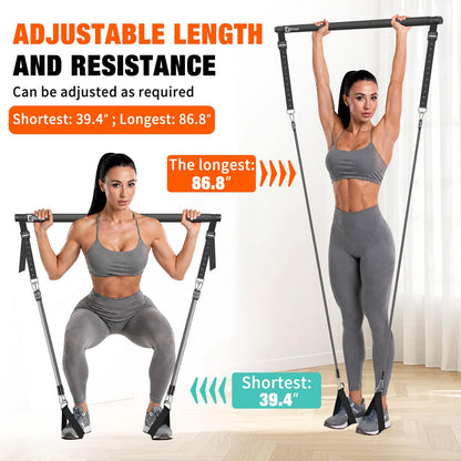 Bbtops Pilates Bar Kit with 6 Resistance Bands for Men Women, Black