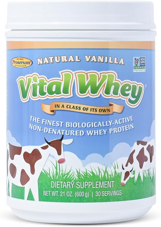 Grass-Fed Whey Protein Powder for Immune Vitality, Natural Vanilla 600g (30 Servings), 15g Protein