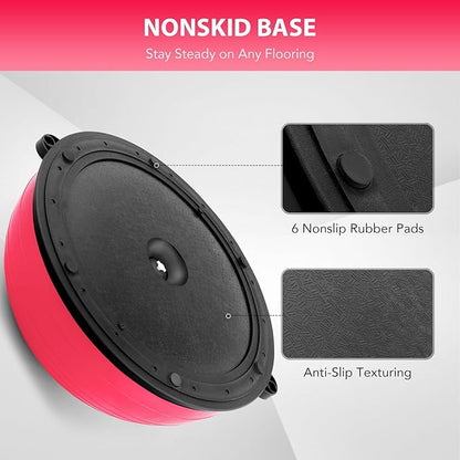 ZELUS Balance Ball Trainer with Resistance Bands and Foot Pump, Inflatable Yoga Ball for Home Gym Workouts, 23 Inch Exercise Half Ball for Balance Training Core Strength Fitness More, 330lb Cap