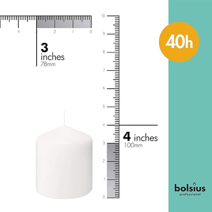 BOLSIUS 6 White Pillar Candles Bulk - 3x4 Inches Candle Set - 40+ Hours Clean Burning - No Palm Oil - 0% Animal Fat - Premium European Quality - Unscented Dripless Restaurant Pillars