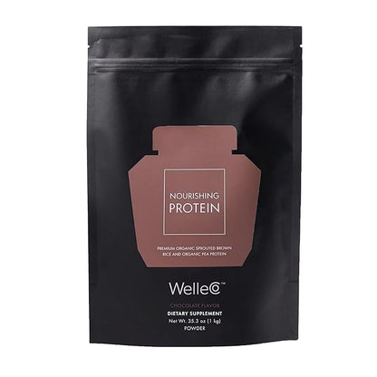 WelleCo Vegan Protein Powder, Gluten Free Premium Organic Sprouted Brown Rice & Pea Protein Blend, 6g Carbs & Dairy Free, for Energy, Muscle Recovery, 16g Protein Per Serving, Chocolate, 35.2oz Pouch