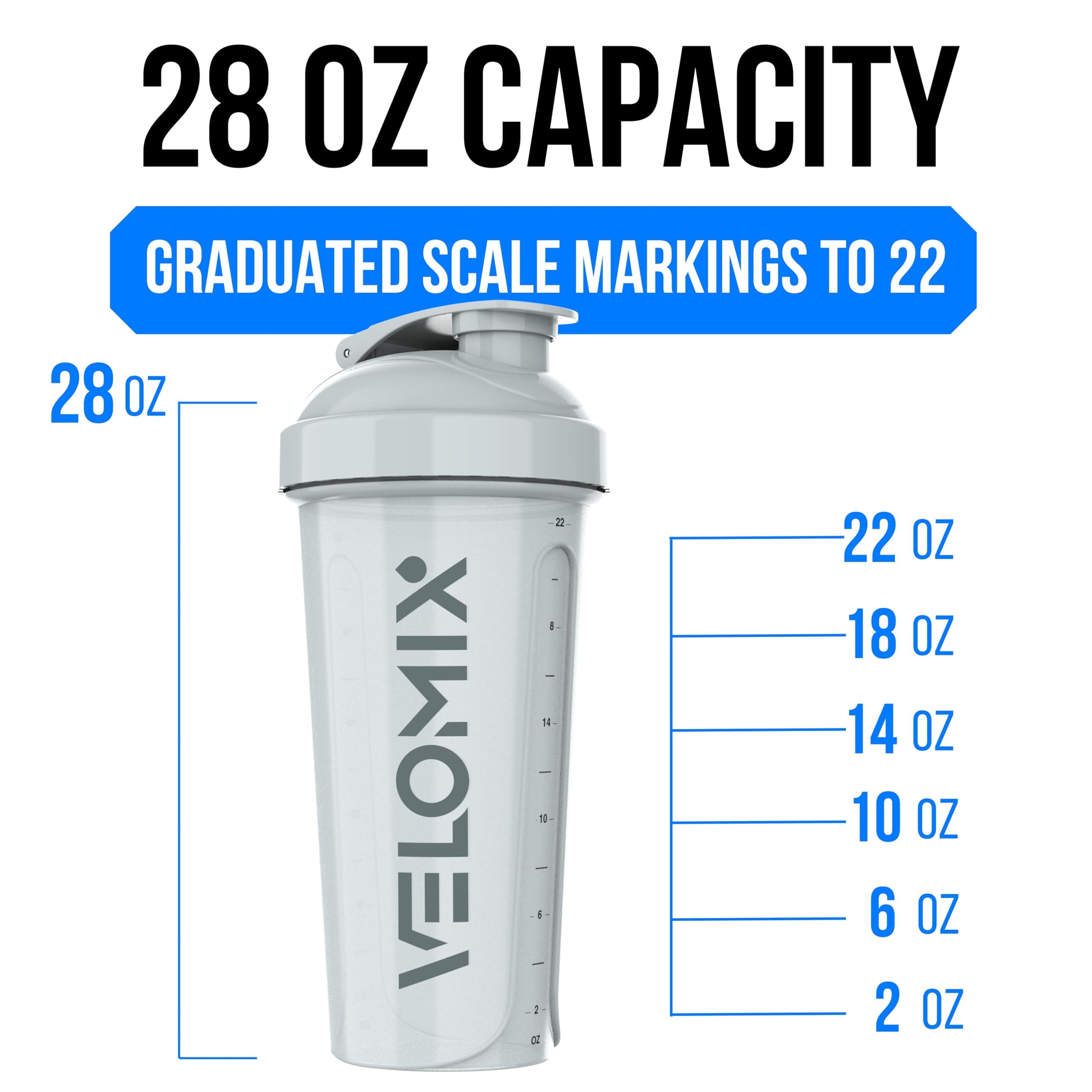 VELOMIX 4 Pack 28oz Protein Shaker Bottle for Protein Mixes, Silver Aurora