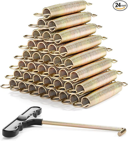 3.5"-8.5" Trampoline Springs, Heavy Duty Stainless Steel Trampoline Accessories with Swivel & Straight Hooks, Universal Trampoline Replacement Parts Includes T-Hook Tool, 12-48 Pack