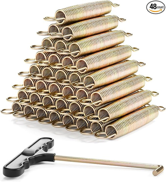 3.5"-8.5" Trampoline Springs, Heavy Duty Stainless Steel Trampoline Accessories with Swivel & Straight Hooks, Universal Trampoline Replacement Parts Includes T-Hook Tool, 12-48 Pack