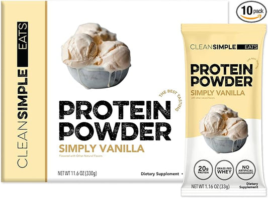Clean Simple Eats Whey Protein Powder, Simply Vanilla Flavor Naturally Sweetened, 100% Grass Fed