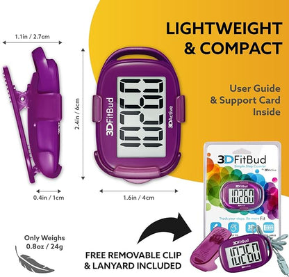 3DFitBud Simple Step Counter Walking 3D Pedometer from 3DActive with Clip & Lanyard - A420S
