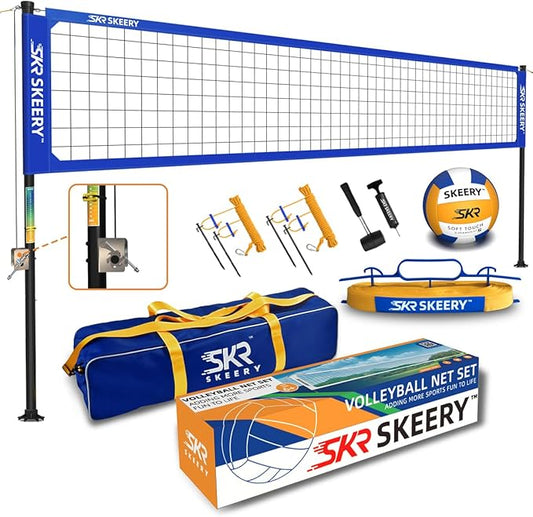 Outdoor Heavy Duty Volleyball Net Set, Anti-Sag Design, Adjustable Aluminum Poles, Portable