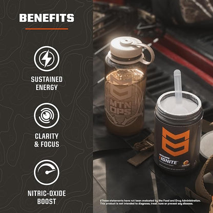 MTN OPS Ignite Energy Drink Powder, Gluten Free Nootropic Supplement Drink Mix, L Arginine, L Citrulline, Caffeine & Nootropic Sugar Free Drink Mix, 45 Servings, Bugle Berry