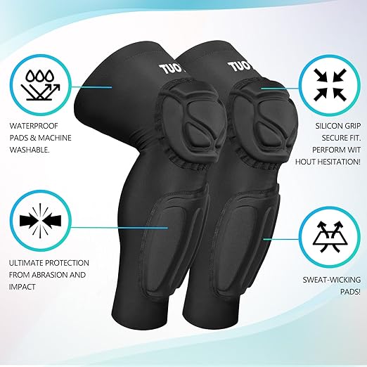 TUOY Knee Pad with Shin Guard Pads, Protective Shin/Knee Sleeve Support for Soccer, Football, Basketball, Wrestling, Volleyball (A Pair)