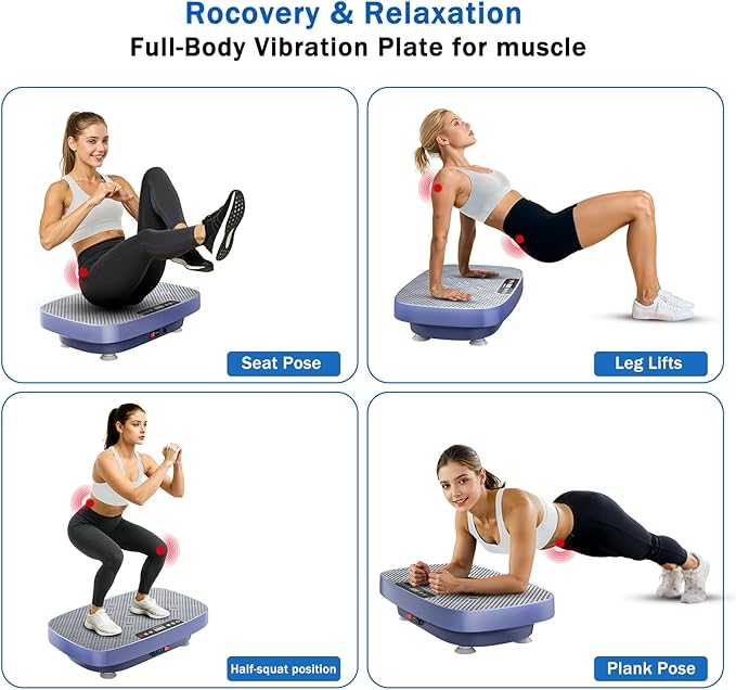 Vibration Plate Exercise Machine, Vibration Plate for Lymphatic Drainage & Body Toning, Whole Body Vibration Plate Platform with Bluetooth, Ultra-Quiet Home Gym Equipment, Resistance Bands