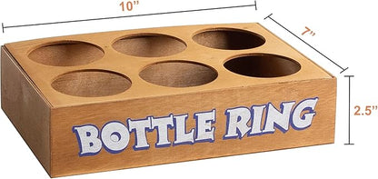 Ring Toss Bottle Carnival Game, 6 Plastic Bottles Targets and 24 Throw Rings, and a Wooden Base Box, Great for all Occasions and Events, Summer Backyard Fun, Holidays, Beach, Party Activities