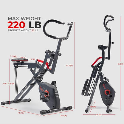 Sunny Health & Fitness Row-N-Ride PRO, Full Body Combo Squat Machine w/Optional Resistance Band, Easy Setup Ab Workout Exercise Equipment for Home, Whole Body Cardio, Optional SunnyFit App Connection