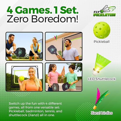 Portable Multi-Sport Glow in The Dark Paddle Game with Net – Premium USA Approved Paddles -Backyard & Indoor/Outdoor Family