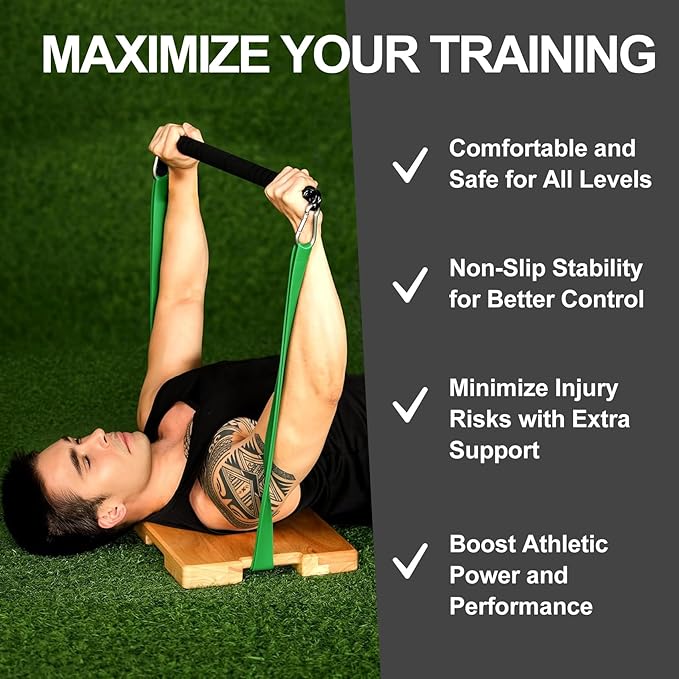 Wood Fitness Board, Wooden Exercise Board with Non-slip Design, Resistance Band Platform, for Band Workout, Stretching, Balance & Flexibility Exercise for Home Gym