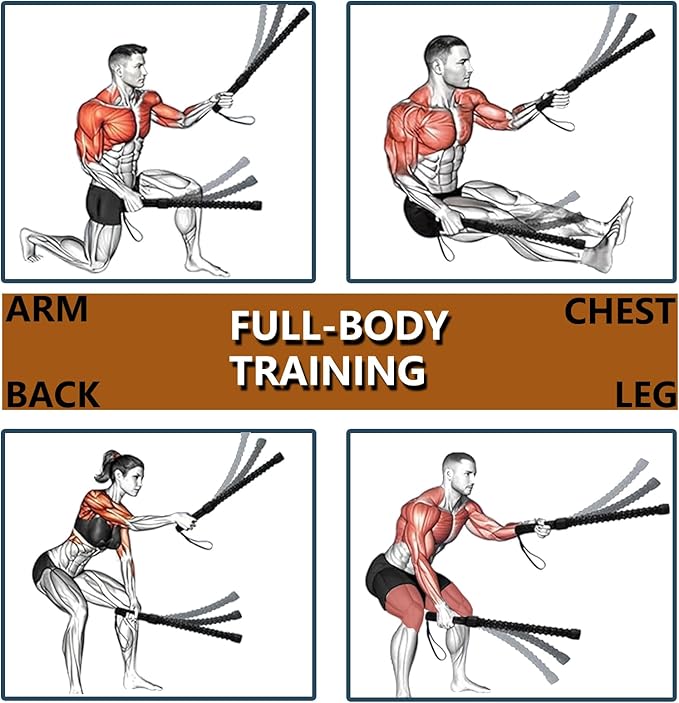 Ropeless Battle Rope for Home Gym, Strength Training,Portable Workout Ropes for HIIT Workouts, Low-Impact Cardio Training, Durable Core Strength Arm Muscle Builder Ropes - 2PCS