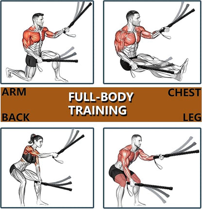 Ropeless Battle Rope for Home Gym, Strength Training,Portable Workout Ropes for HIIT Workouts, Low-Impact Cardio Training, Durable Core Strength Arm Muscle Builder Ropes - 2PCS