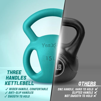 Yes4All Kettlebell, Strength Training Kettlebells for Women, Wide Multi-grip Textured Handle for Home Gym Exercises & Full Body Workout, Single 5–25 lb & Set of 10-15 lb