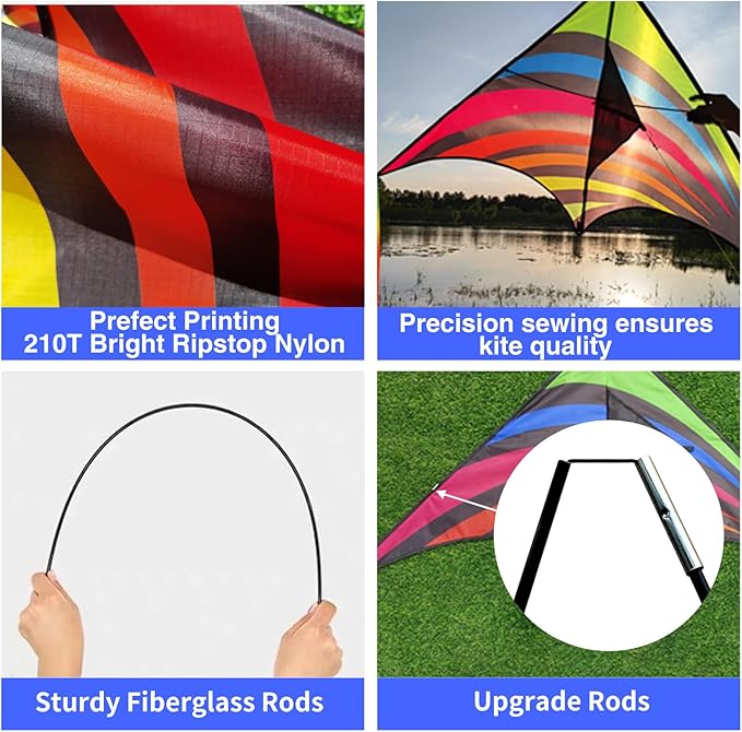 3 Pack Delta Kite Set for Adults and Kids, Single Line Beach Kites for Boys & Girls, Three Handle with String Included