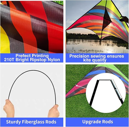 3 Pack Delta Kite Set for Adults and Kids, Single Line Beach Kites for Boys & Girls, Three Handle with String Included