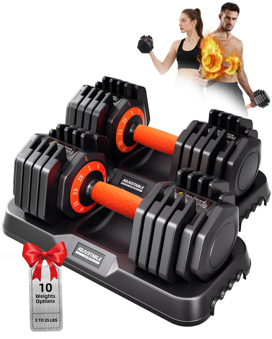 2026 Upgrade Adjustable Dumbbell Set 25lb/55lb, Small Increment in 3-6lb, 1 Hand Quick-Dial