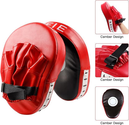 SEISSO Boxing Kick Pads Punching Mitts Curved,Kids Boxing Gloves,Leather Material Art Karate Pad Thai Hand Pad Focus Target Kickboxing Hand Target for Kicking Shield Training,Sparring,Dojo(5Pcs Set)