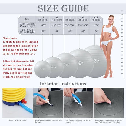 Soft Exercise ball, Anti-Burst Yoga Ball Chair Supports 2200lbs, Workout Equipment w/ Pump for Pregnancy Medicine Birthing Physical Therapy Stability Excersing Birth Swiss Fitness Gym Physio Labor Abs