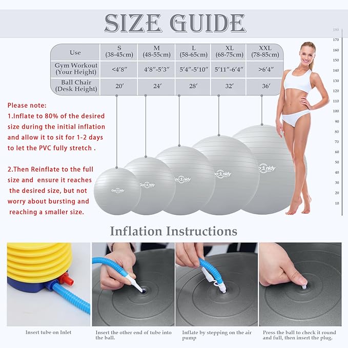 Soft Exercise ball, Anti-Burst Yoga Ball Chair Supports 2200lbs, Workout Equipment w/ Pump for Pregnancy Medicine Birthing Physical Therapy Stability Excersing Birth Swiss Fitness Gym Physio Labor Abs