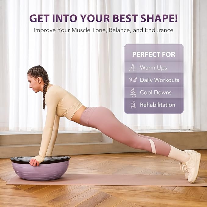 ZELUS Balance Ball Trainer with Resistance Bands and Foot Pump, Inflatable Yoga Ball for Home Gym Workouts, 23 Inch Exercise Half Ball for Balance Training Core Strength Fitness More, 330lb Cap