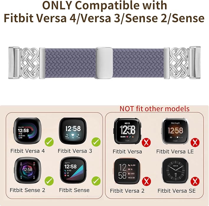 Braided Band Compatible with Fitbit Versa 4 Bands for Woman/Versa 3/Sense 1/Sense 2 Band, Magnetic Clasp Fabric Nylon with Designer Interlock Buckle Straps for Fitbit Versa4/3/Sense1/2