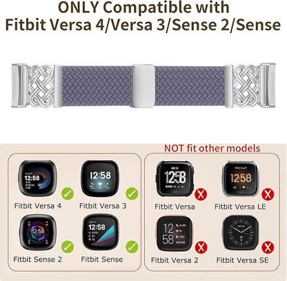 Braided Band Compatible with Fitbit Versa 4 Bands for Woman/Versa 3/Sense 1/Sense 2 Band, Magnetic Clasp Fabric Nylon with Designer Interlock Buckle Straps for Fitbit Versa4/3/Sense1/2