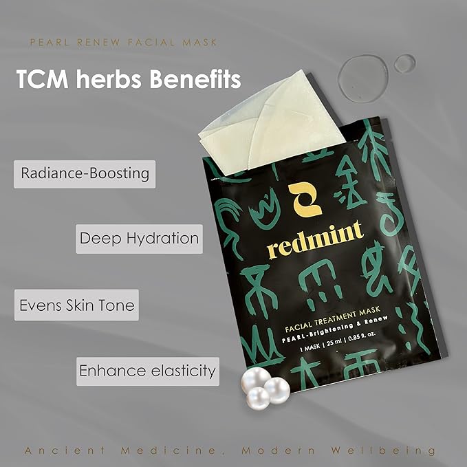 Redmint Renew Face Mask with Pearl & Vitamin C for Skin Radiance & Soften| Rooted In Ancient TCM Wisdom | Anti-Aging & Deep Hydration Sheet Mask for Glowing, Youthful Skin | 5 Sheets