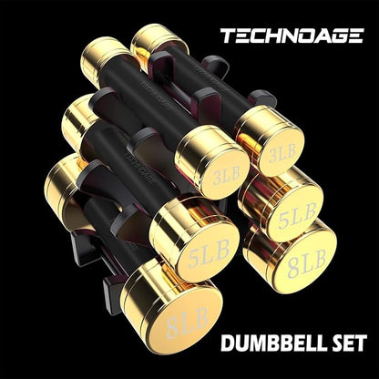 TECHNOAGE Round Dumbbell Sets with Steel Handle, Odorless Neoprene rubber Handle Cover