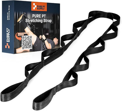 Pure PT Stretching Strap – Physical Therapist-Approved yoga straps for stretching | Premium Stretch Strap with 10 Loops for Yoga, Rehab, Injury Recovery & Flexibility, Expert Workouts Included