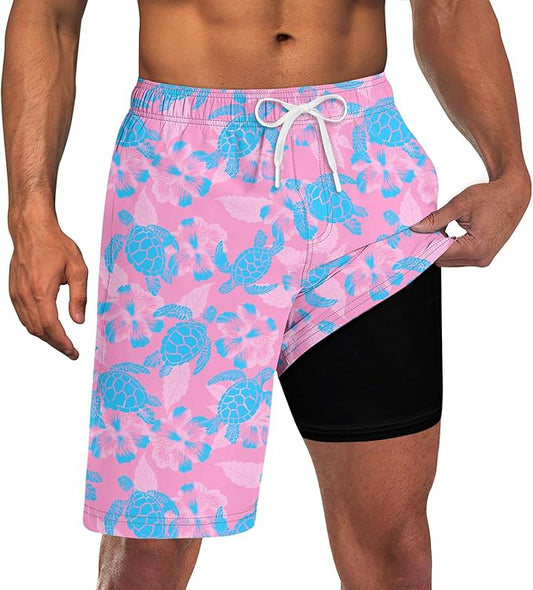 Goodstoworld Mens Swim Trunks with Compression Liner 9'' Inseam Quick Dry Swimsuit Shorts M-3XL