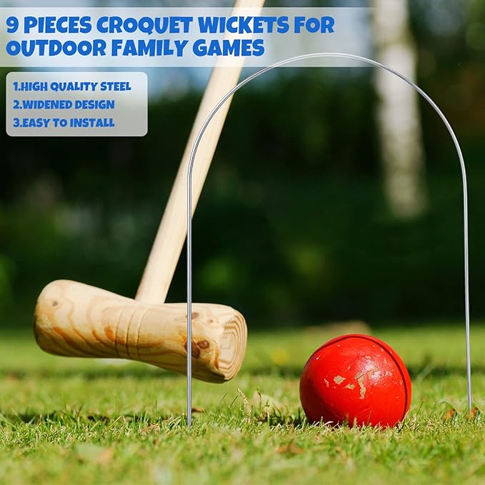 Deekin Set of 9 Croquet Wickets Replacement for Croquet Metal Hoops with Galvanized and Plastic Coating for Family Lawn Backyard Outdoor Game(Arch)