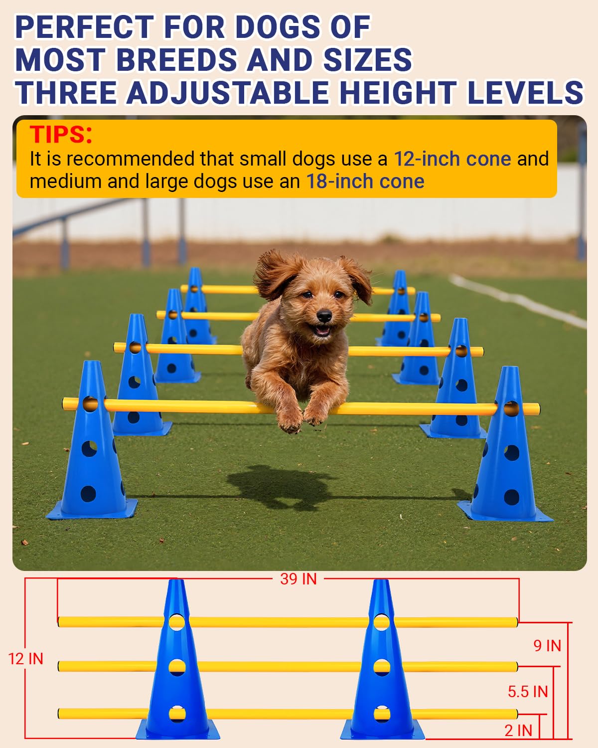 Lupar Dog Agility Course Backyard Set, Dog Agility Hurdle Cone Set with Height Adjustable Crossbar