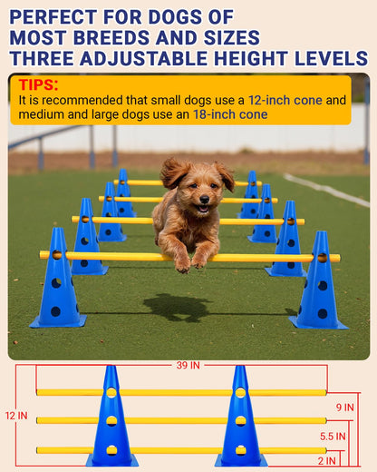 Lupar Dog Agility Course Backyard Set, Dog Agility Hurdle Cone Set with Height Adjustable Crossbar