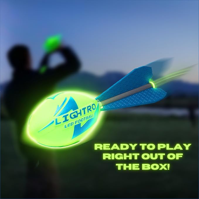 LIGHTRO - Foam Glow in The Dark Football - Super Bright - Smart LEDs - Batteries Included - Football Game for Kids 8 9 10 11 12 - A Perfect Birthday and Summer Gift