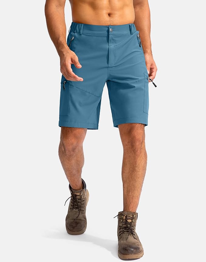 Pudolla Men's Hiking Cargo Shorts 9" Lightweight Outdoor Work Shorts for Men Travel Golf Camping Casual with 5 Zipper Pockets
