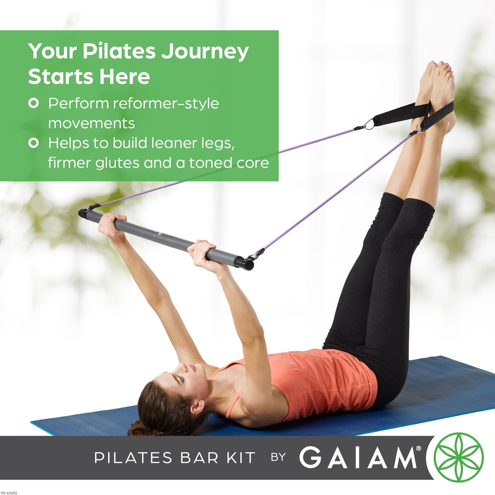 Gaiam Restore Pilates Bar Reformer Kit - Home Fitness Equipment for Total Body Workout - Includes
