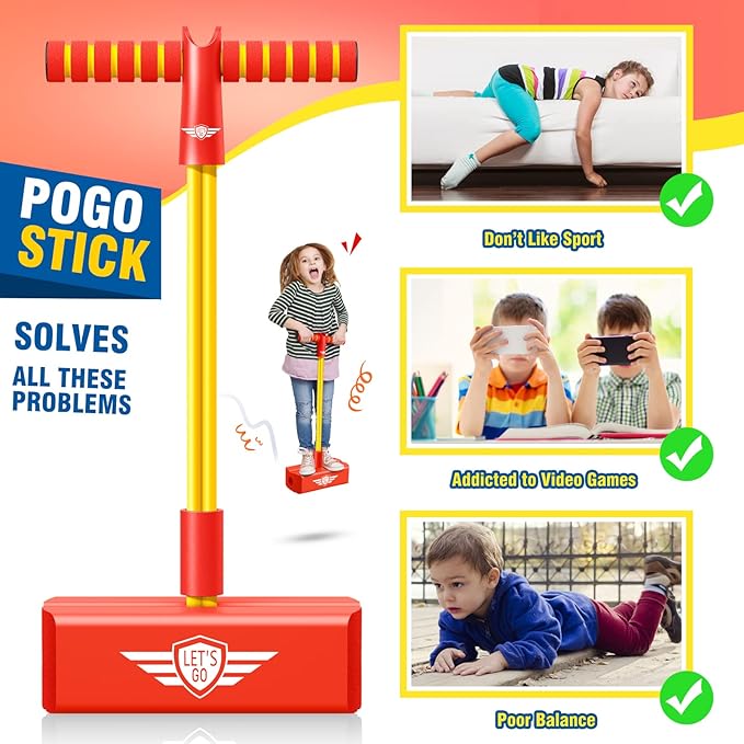 CUUGO LET'S GO! CG Jumping Promotes Growing Taller- Pogo Stick Foam Pogo Jumper for Kids, Toys for 3-12 Year Old Boys Girls Outdoor Toys Indoor Toys Fun Gifts Christmas Stocking Stuffers Gifts