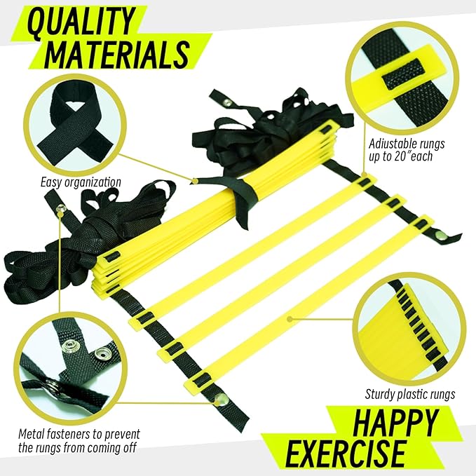 20ft Adjustable Agility Ladder with Carry Bag – Football Training Equipment & Speed Ladder for Soccer, Basketball – Agility Training Equipment for Footwork Drills
