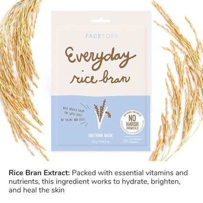 FACETORY K Beauty Face Mask Skin Care - Everyday RICE BRAN Soothing Sheet Mask | Plant-Based Rice Face Mask (5 Pack)