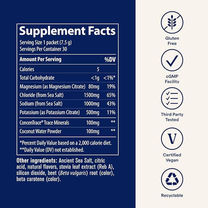 Trace Minerals ZeroLyte - Drink Mix Powder Supports Hydration & Energy - Aids Healthy Nerve & Muscle Function - Support Heart & Digestion Health - Salty Berry Lemonade, 30 Packets (30 Servings)