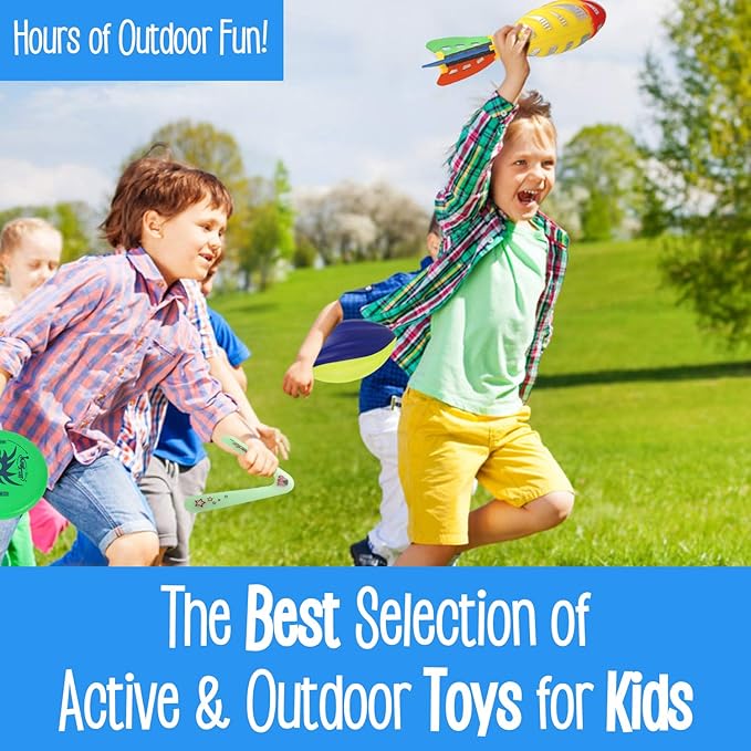 8-in-1 Sports Combo Play Set - Ultimate Outdoor Family Backyard Games with Foam Football, Flying Discs, Aero Rings, Boomerang, Whistling Missiles – Throw & Catch Fun Activities for Kids