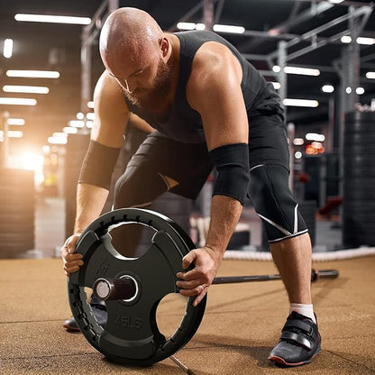 RitFit Olympic Rubber Grip Plates for Barbell, 2-Inch Weight Plates for Weightlifting and Strength Training in Home & Gym, Single, Pair and Sets(2.5/5/10/25/35/45 LB)