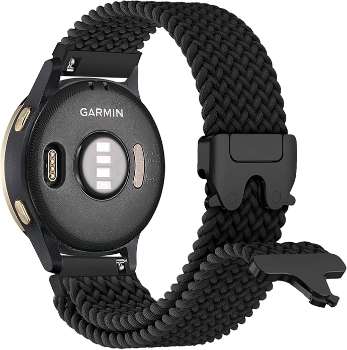 Braided Bands Compatible with Garmin Vivoactive 6/5/3/Venu 2 Plus/Forerunner 165/55/645/245 Music, 20mm Parachute Buckle Soft Stretchy Nylon Band for Garmin Venu/Sq/Sq 2/Vivomove HR Men Women